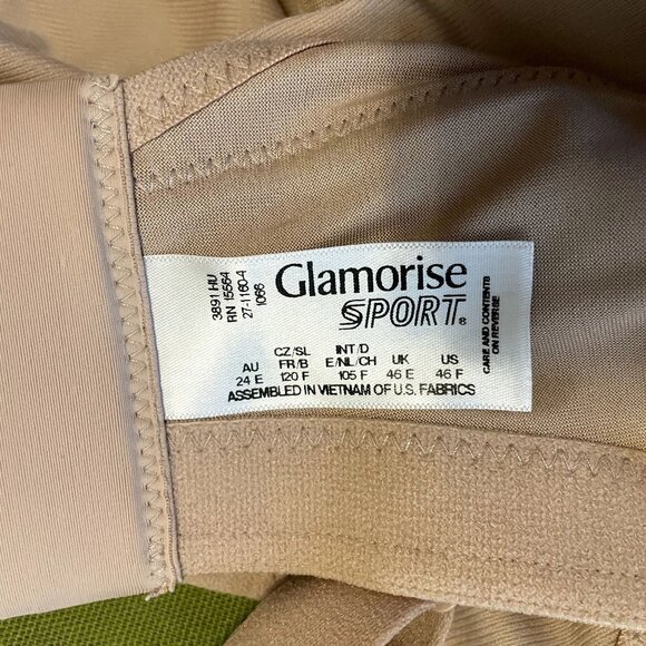 Glamorise Sport Beige No-Bounce Moisture Wicking Camisole Sports Bra 46F - Picture 7 of 8